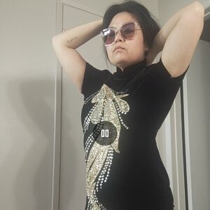 Vintage Black and Gold sequin and beaded Embellished Dress